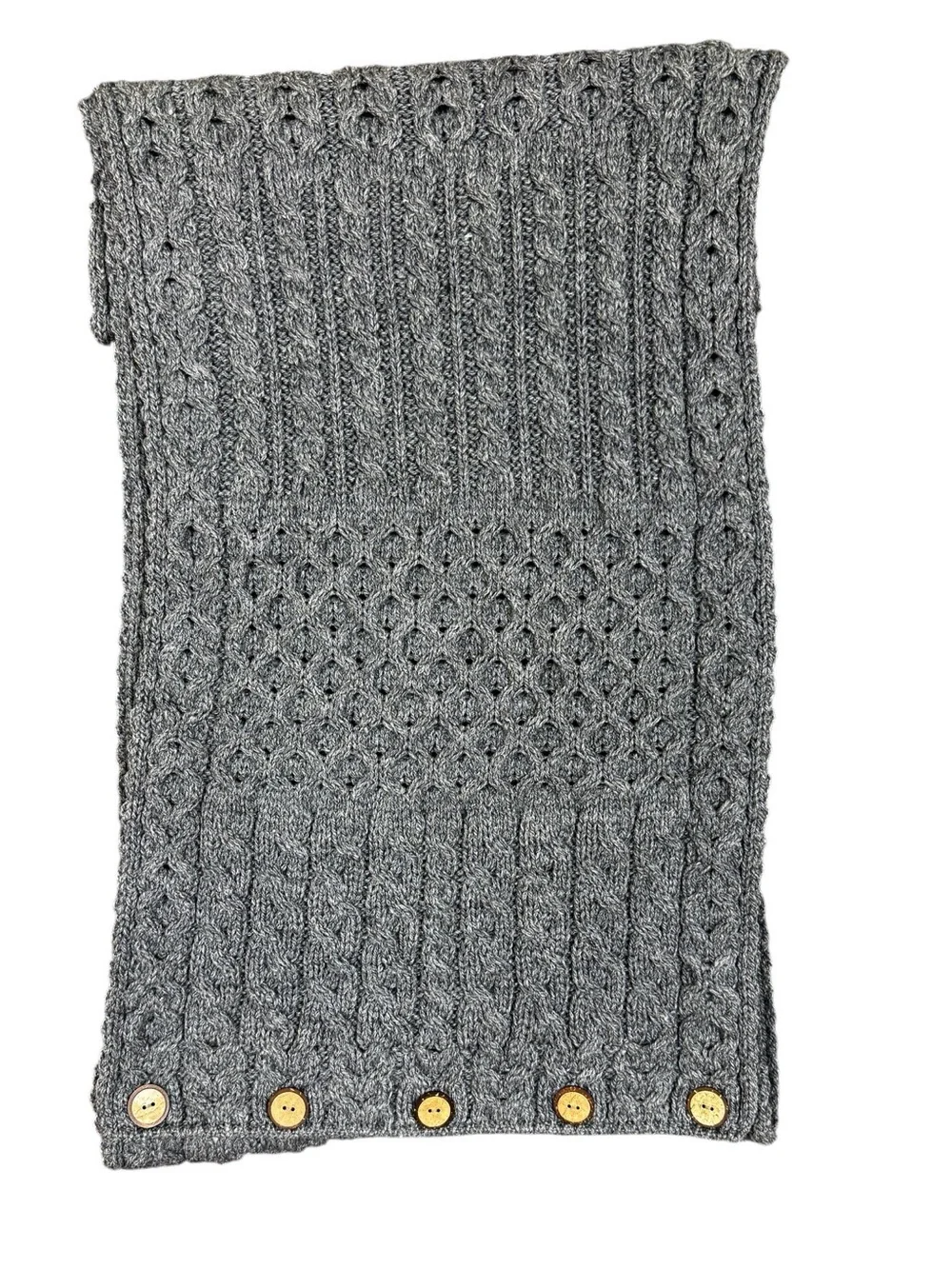 Aran Sweater Market Merino Wool Button Snood Scarf Gray Made in Ireland